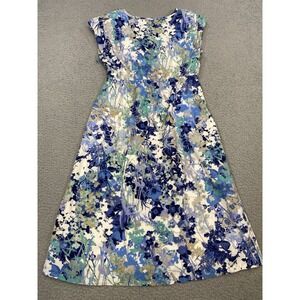 Eddie Bauer Dress Women's 6 Blue Floral Lined Cotton Sleeveless Summer Faux Wrap